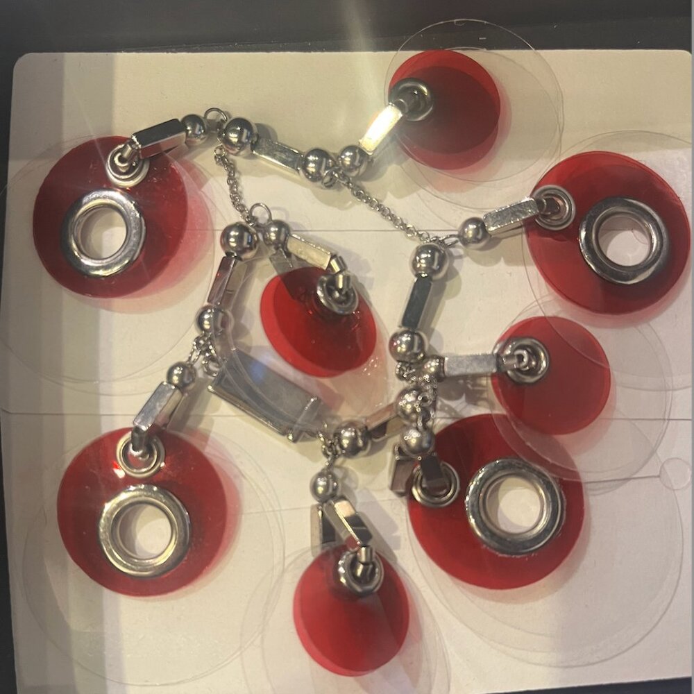 Prada Red Clear Sequin Bracelet Silver Tone
